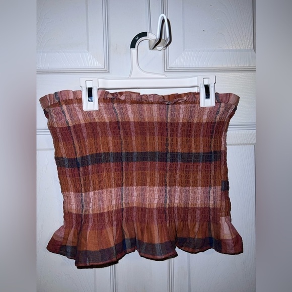 NWT AMERICAN  EAGLE  Plaid Smocked Textured Stretch Button Tube Top Sz M - Picture 3 of 8